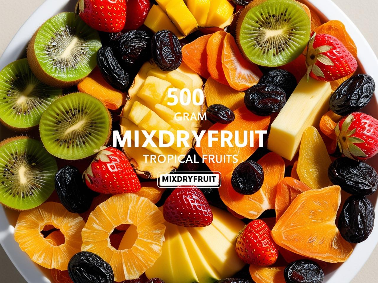 Dried Tropical Fruits Medley Mix 500gm (Kiwi, Mango, Pineapple, Strawberry, Papaya, Black Raisin, Cranberry)