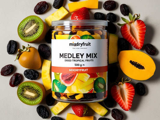 Dried Tropical Fruits Medley Mix 500gm (Kiwi, Mango, Pineapple, Strawberry, Papaya, Black Raisin, Cranberry)
