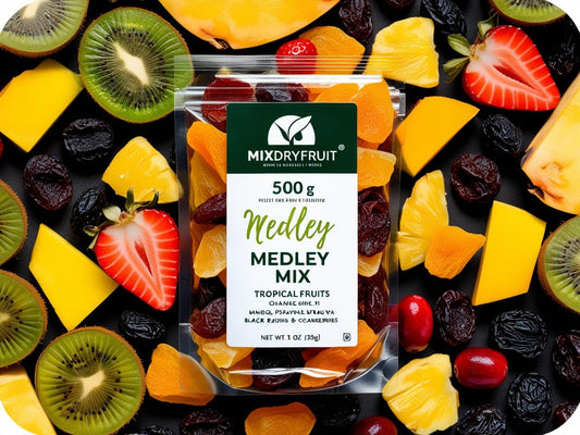 Dried Tropical Fruits Medley Mix 500gm (Kiwi, Mango, Pineapple, Strawberry, Papaya, Black Raisin, Cranberry)